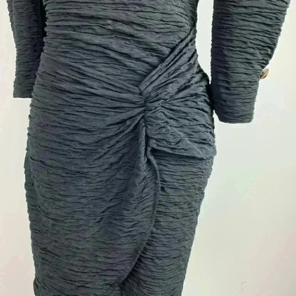 Vintage how sweet it is black wiggle dress 80s 90s 3/4 sleeves party formal - Picture 9 of 11
